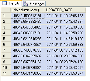 Gambar Hasil Query Semua Record Date dalam bentuk Float